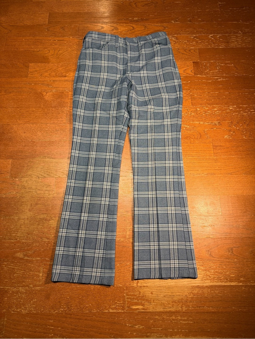 70-80s Blue Plaid Dress Pants